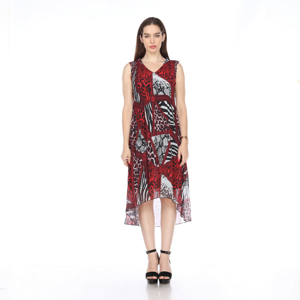 Chic Leopard Print Crinkle Sleeveless Dress - DR946 Red